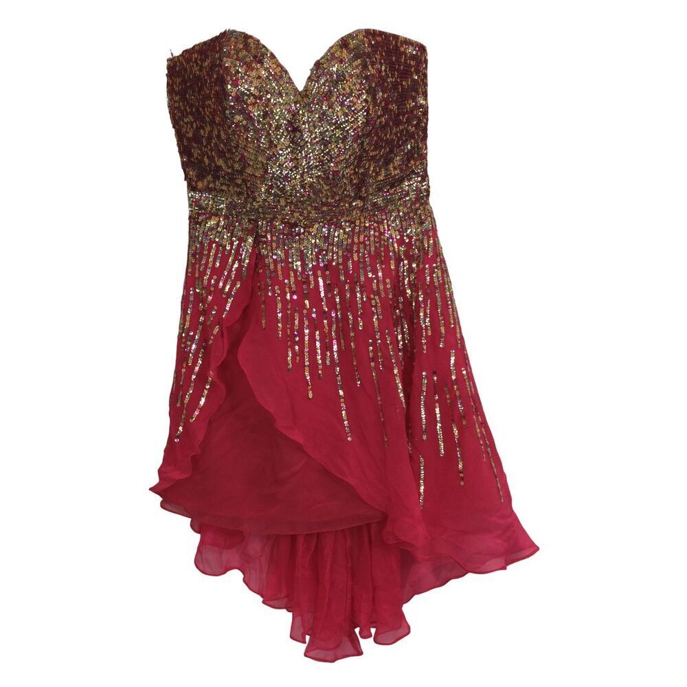 Sherri Hill Style 8443 Sequin Cobalt Short Strapless Prom Dress Strawberry Sz 0